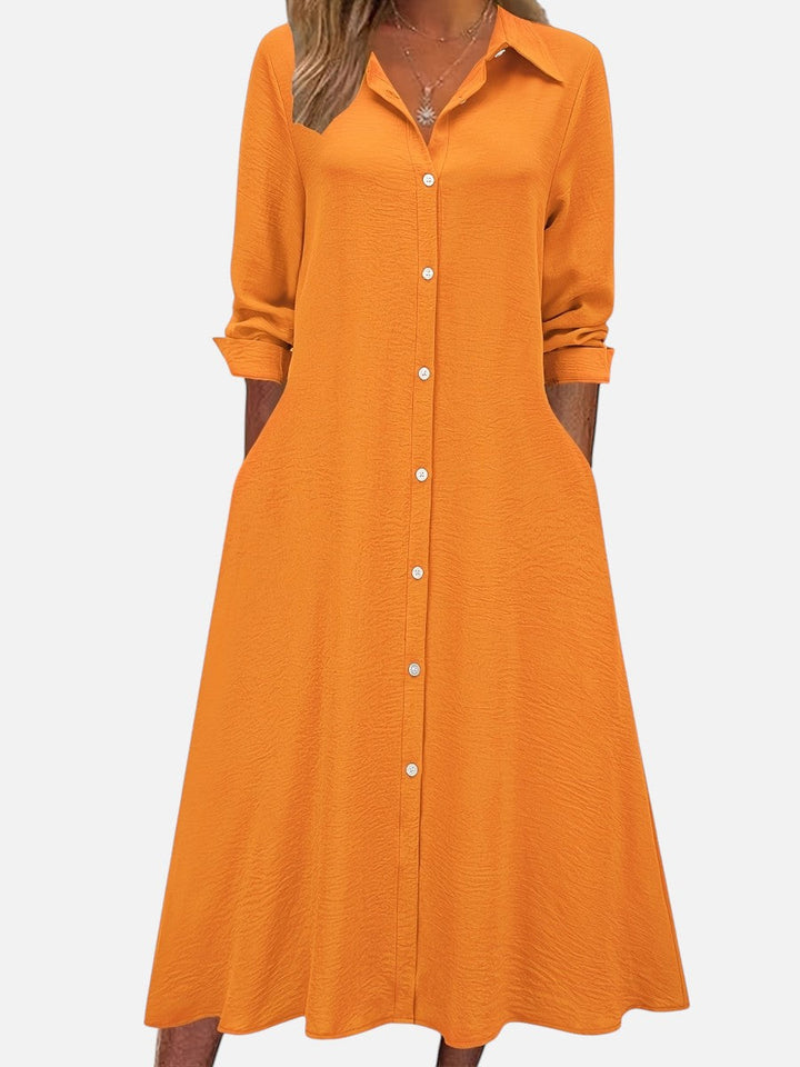 Women’s Button-front Midi Shirt Dress with Relaxed