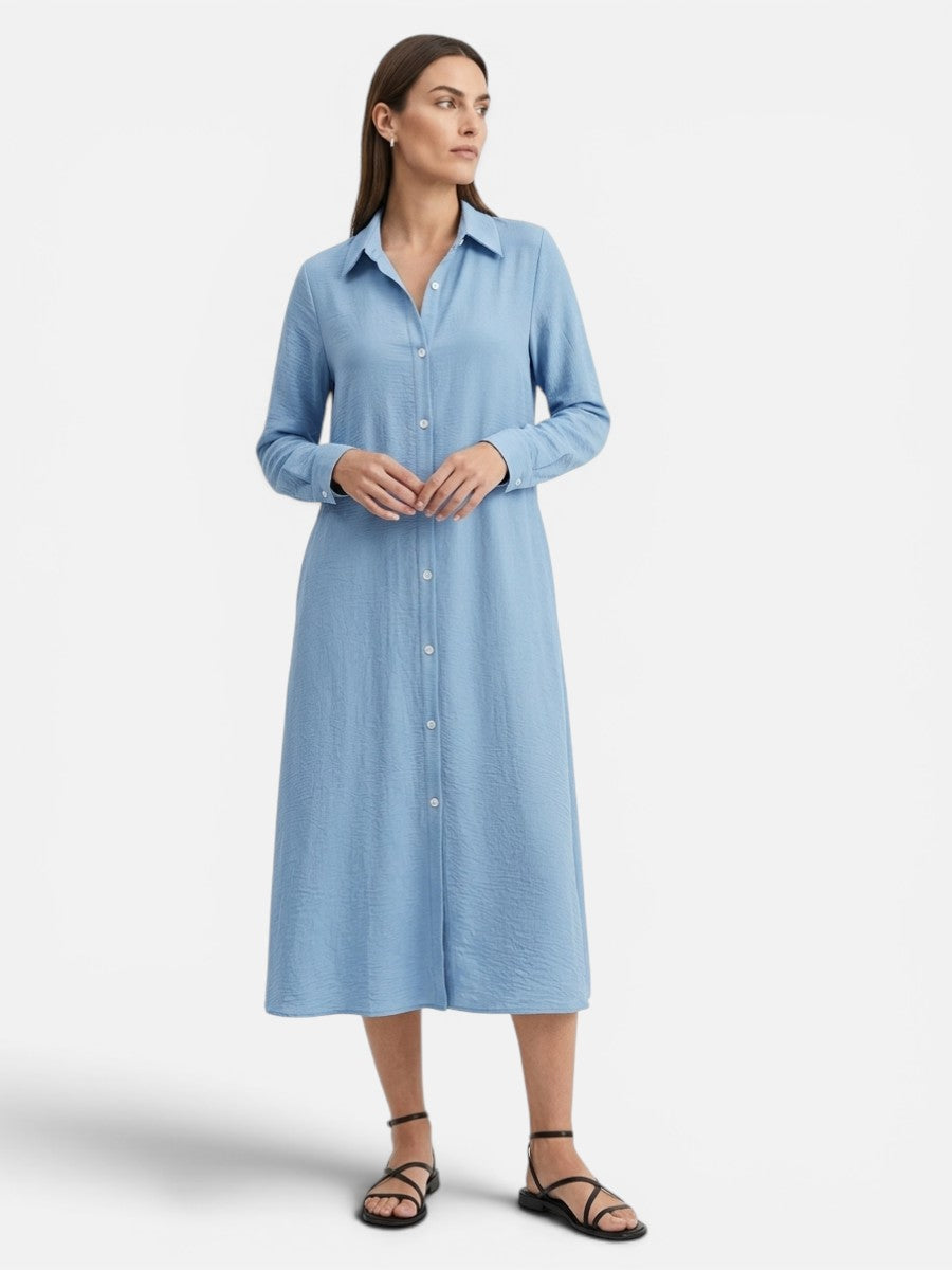 Women’s Button-front Midi Shirt Dress with Relaxed