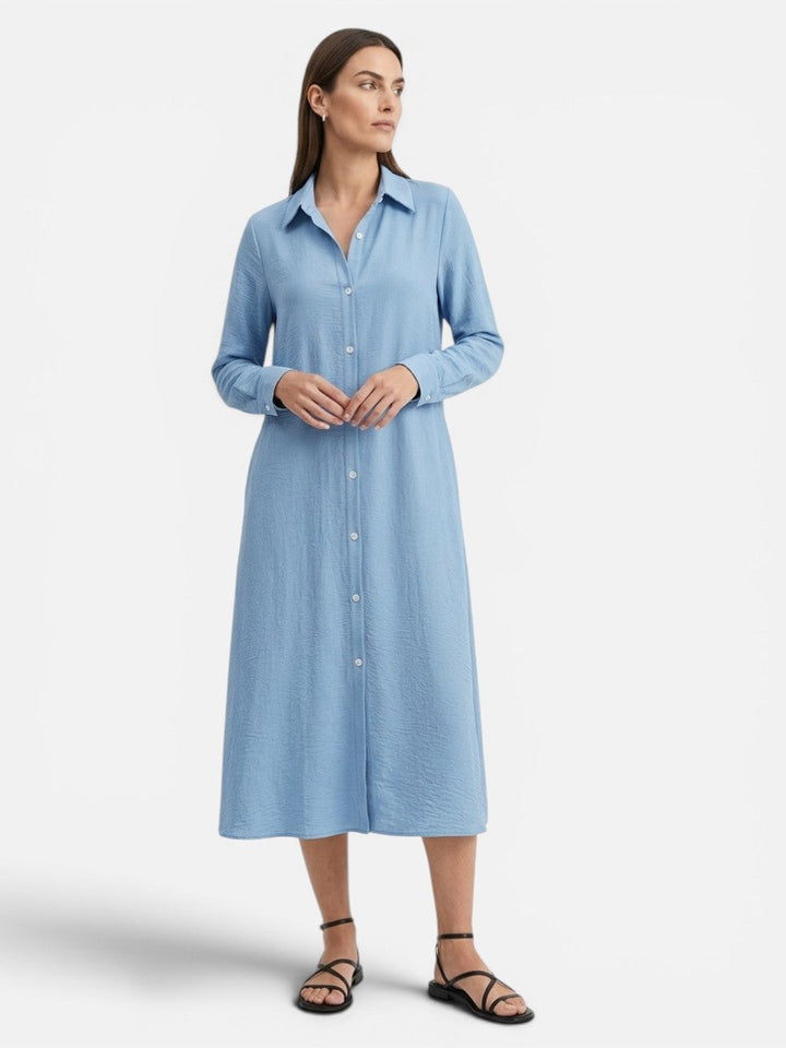 Women’s Button-front Midi Shirt Dress with Relaxed