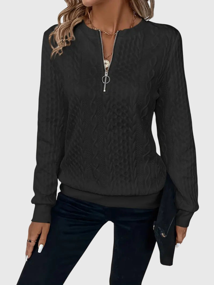 Women's Cable-Knit Jumper with Zip for Seasonal Layering