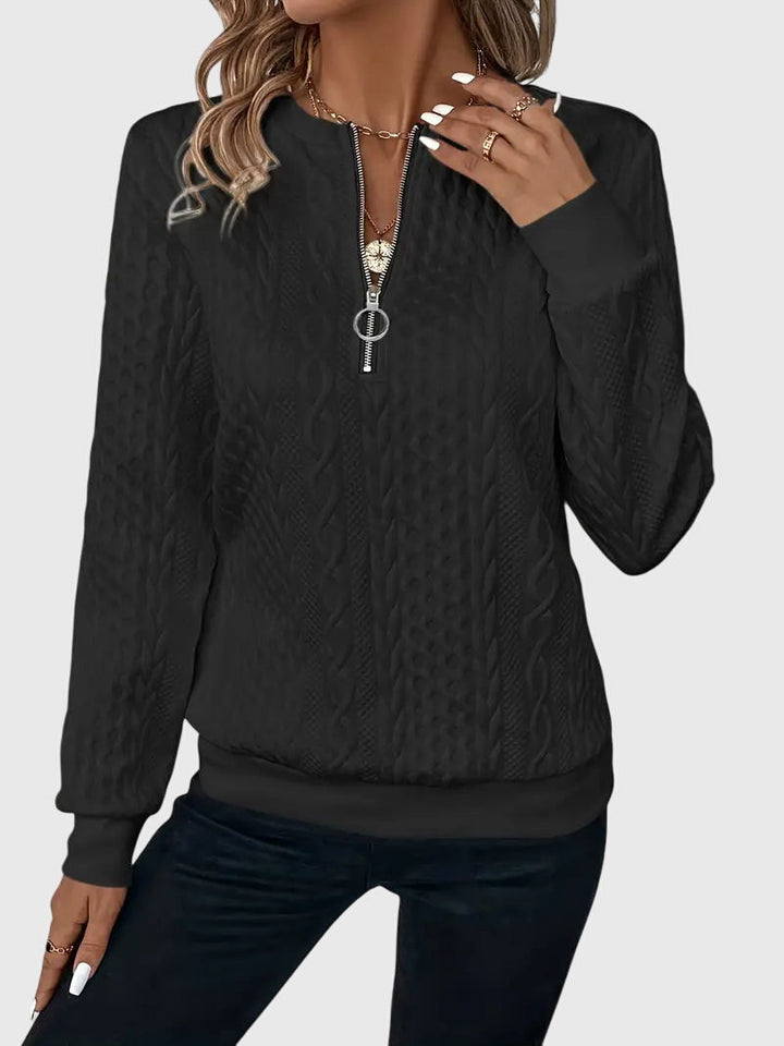Women's Cable-Knit Jumper with Zip for Seasonal Layering