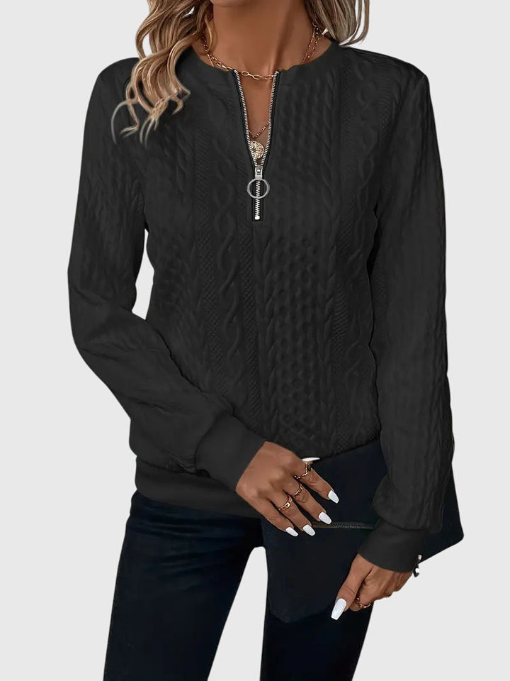 Women's Cable-Knit Jumper with Zip for Seasonal Layering