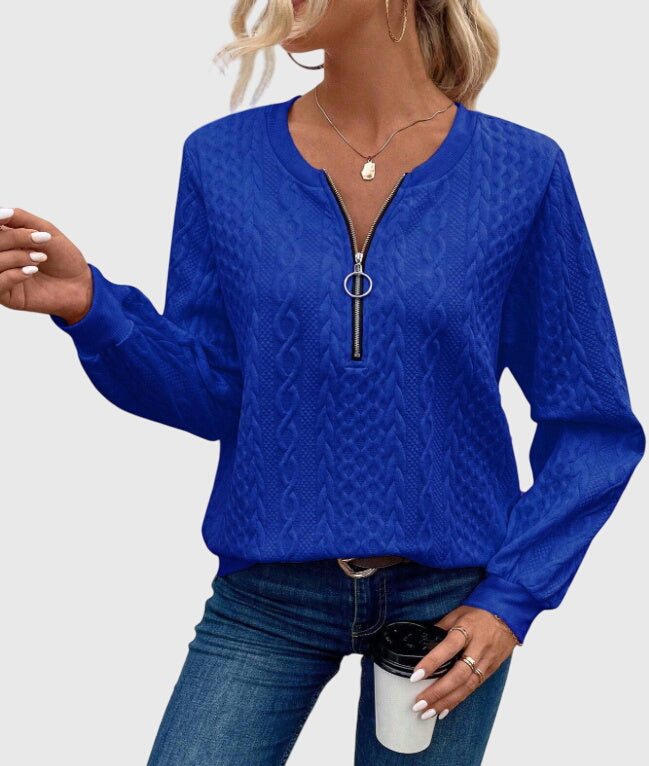 Women's Cable-Knit Jumper with Zip for Seasonal Layering