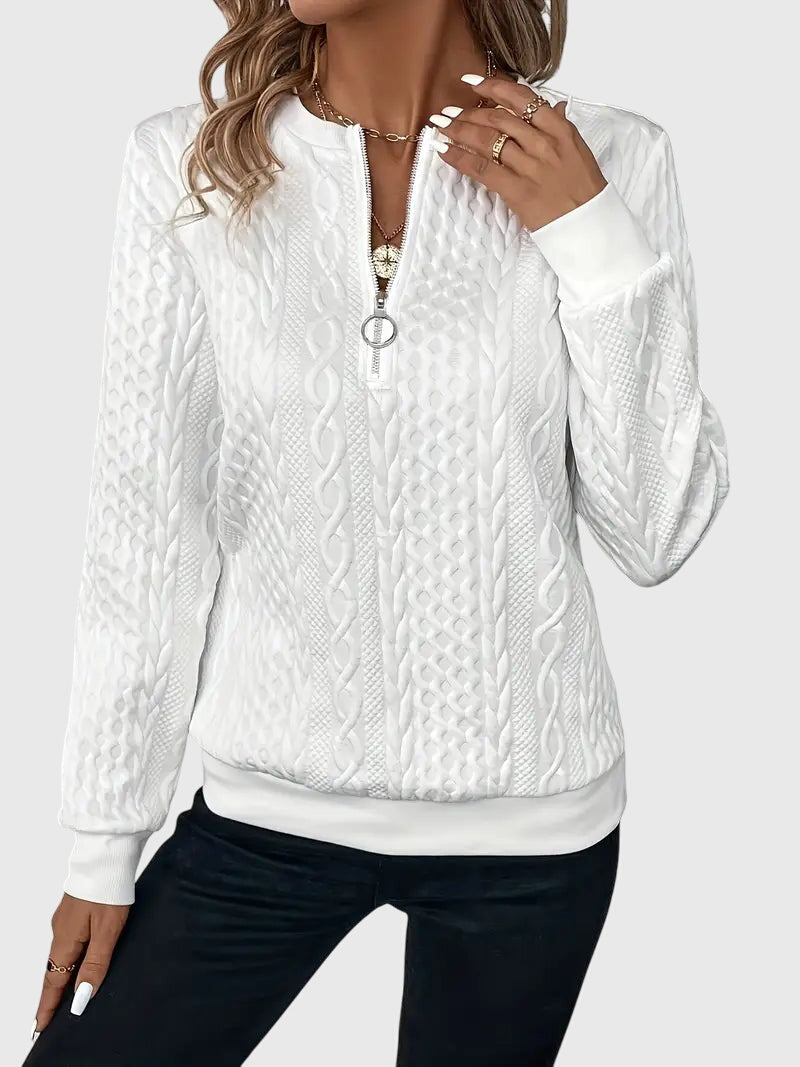 Women's Cable-Knit Jumper with Zip for Seasonal Layering