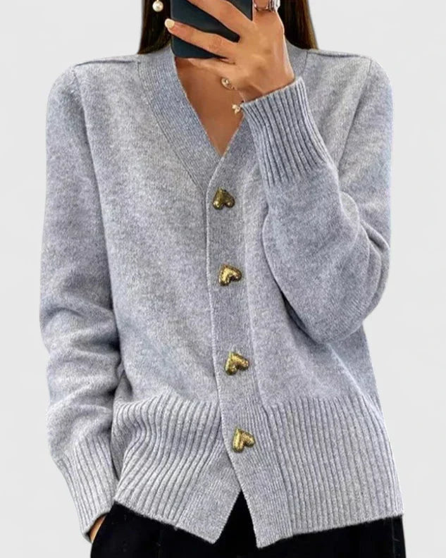 Women's Cardigan with Heart Buttons for Autumn Layering