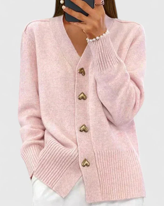 Women's Cardigan with Heart Buttons for Autumn Layering