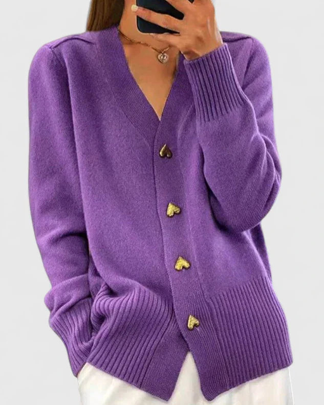Women's Cardigan with Heart Buttons for Autumn Layering