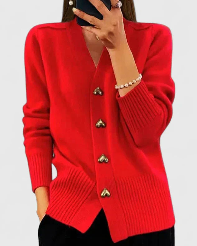 Women's Cardigan with Heart Buttons for Autumn Layering