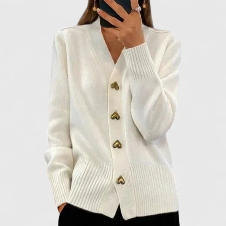 Women's Cardigan with Heart Buttons for Autumn Layering