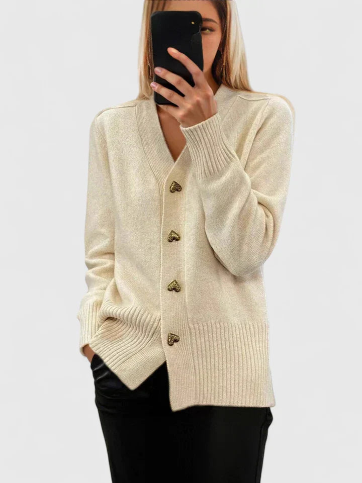 Women's Cardigan with Heart Buttons for Autumn Layering