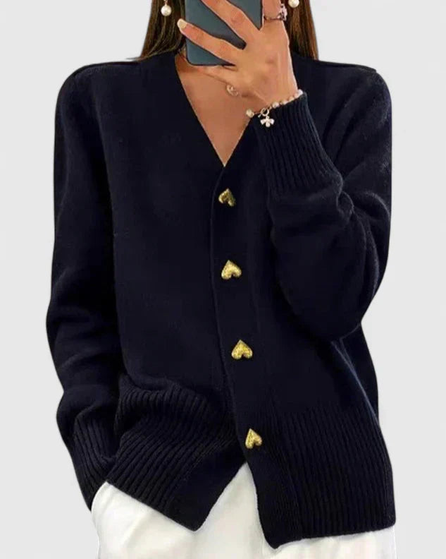 Women's Cardigan with Heart Buttons for Autumn Layering