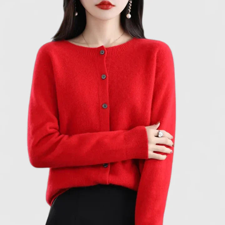 Women's Cardigan with O-neck for Office-Ready Layering