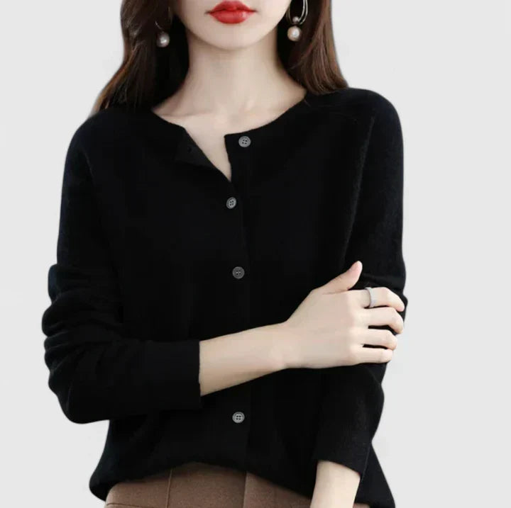 Women's Cardigan with O-neck for Office-Ready Layering