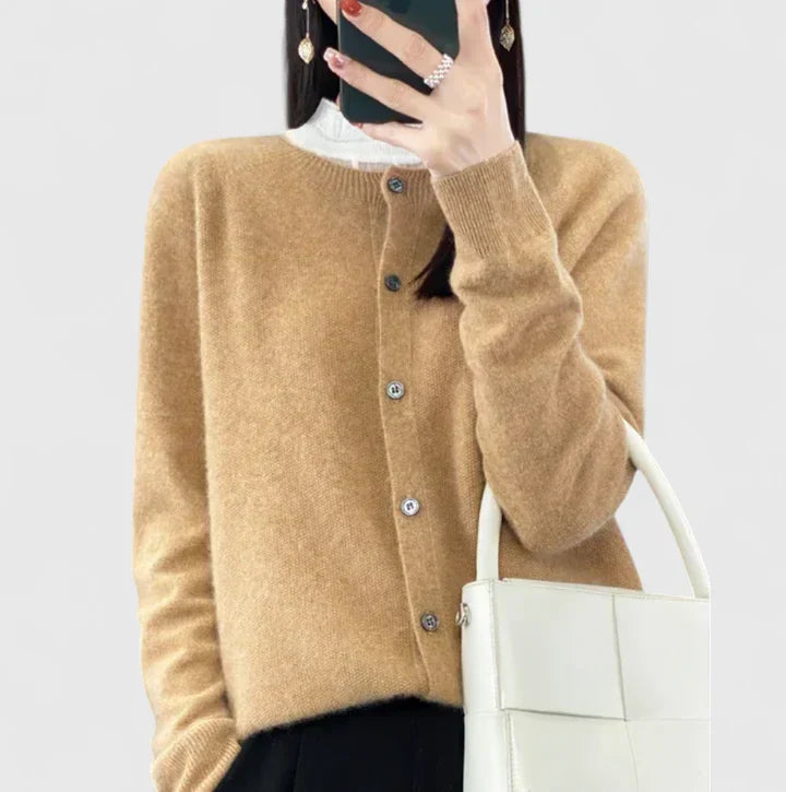 Women's Cardigan with O-neck for Office-Ready Layering