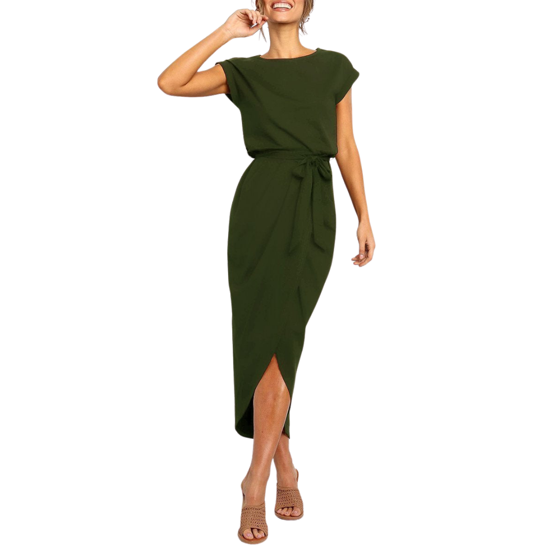 Women's Casual Midi Dress with Tie Belt for Casual Outings