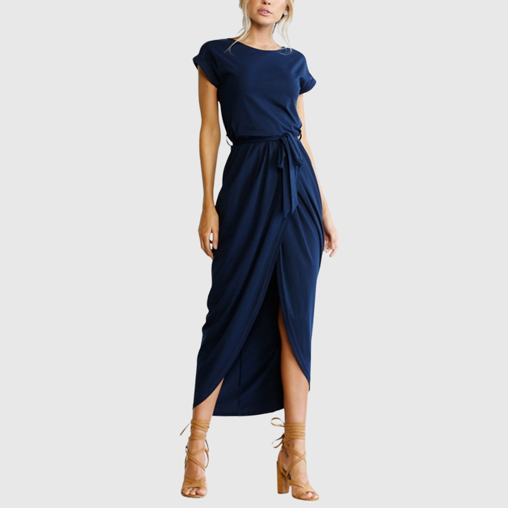 Women's Casual Midi Dress with Tie Belt for Casual Outings