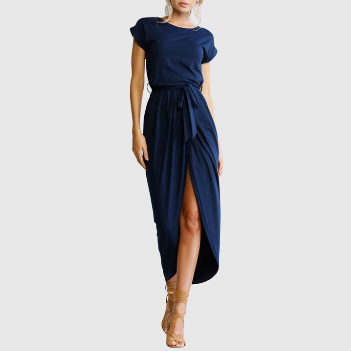 Women's Casual Midi Dress with Tie Belt for Casual Outings