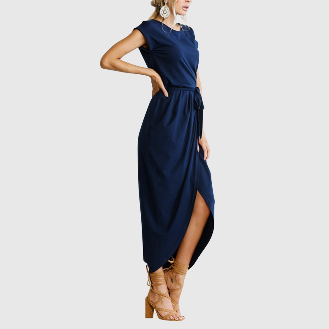 Women's Casual Midi Dress with Tie Belt for Casual Outings