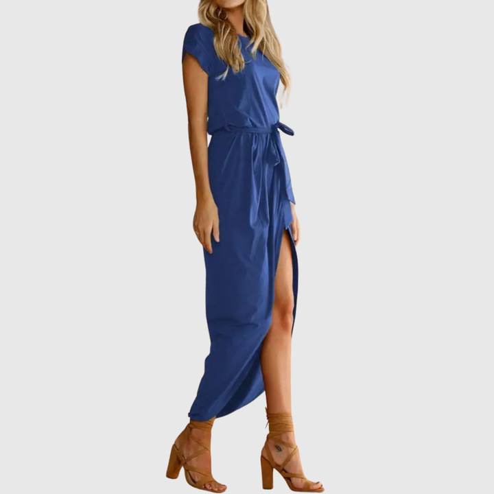 Women's Casual Midi Dress with Tie Belt for Casual Outings