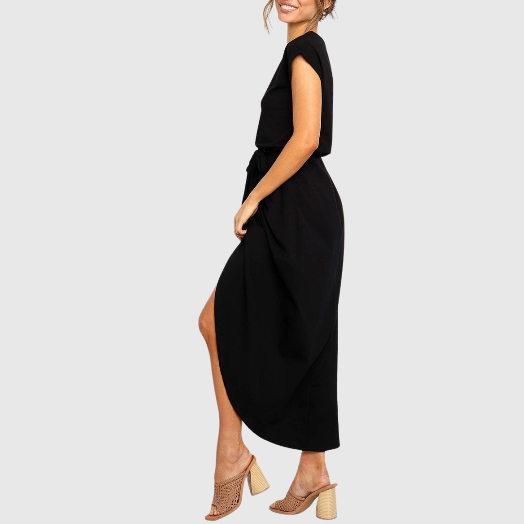 Women's Casual Midi Dress with Tie Belt for Casual Outings