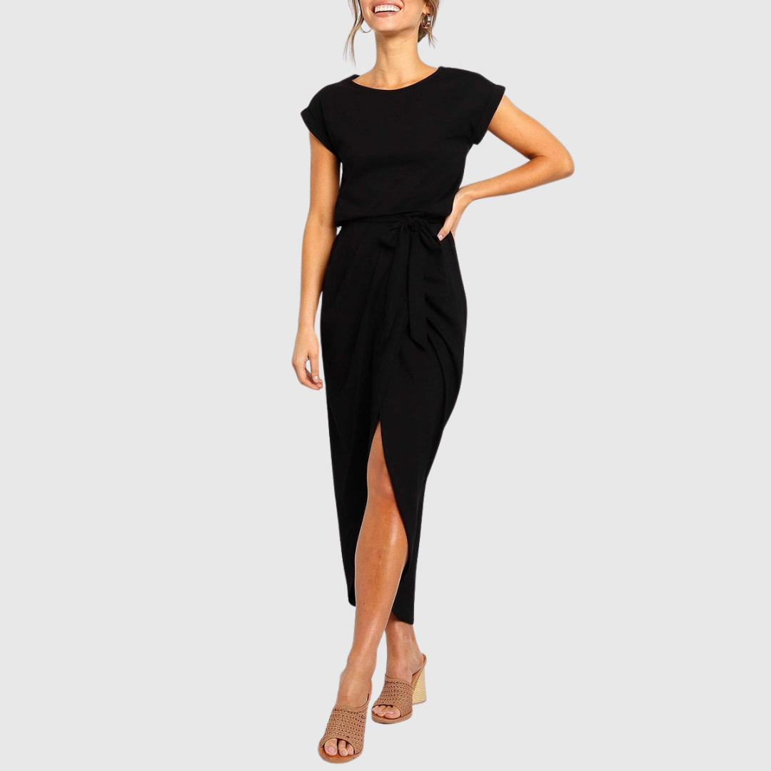 Women's Casual Midi Dress with Tie Belt for Casual Outings