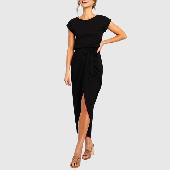 Women's Casual Midi Dress with Tie Belt for Casual Outings