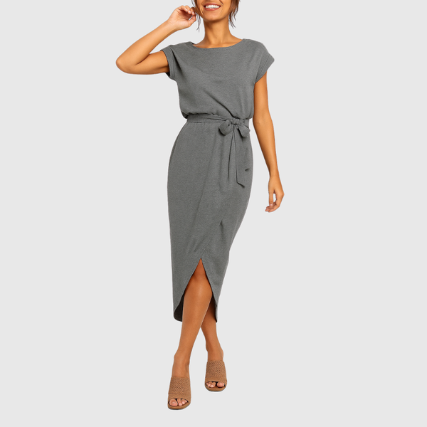 Women's Casual Midi Dress with Tie Belt for Casual Outings