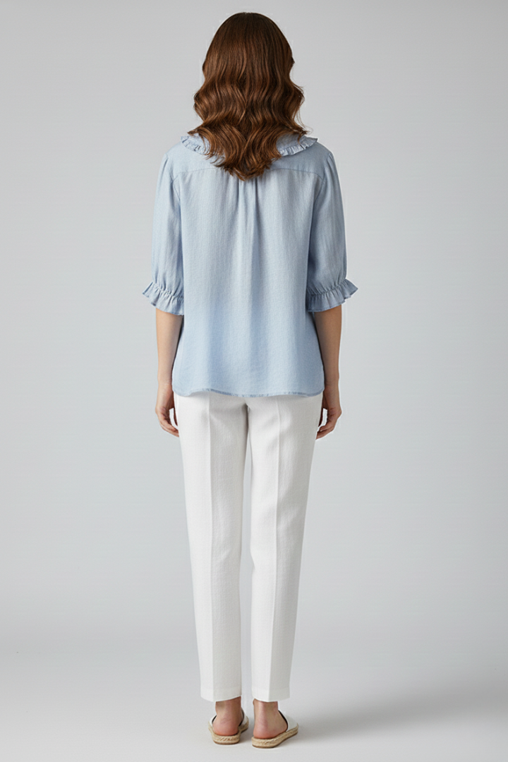 Women's Casual Shirt with Ruffled Collar for Summer Days