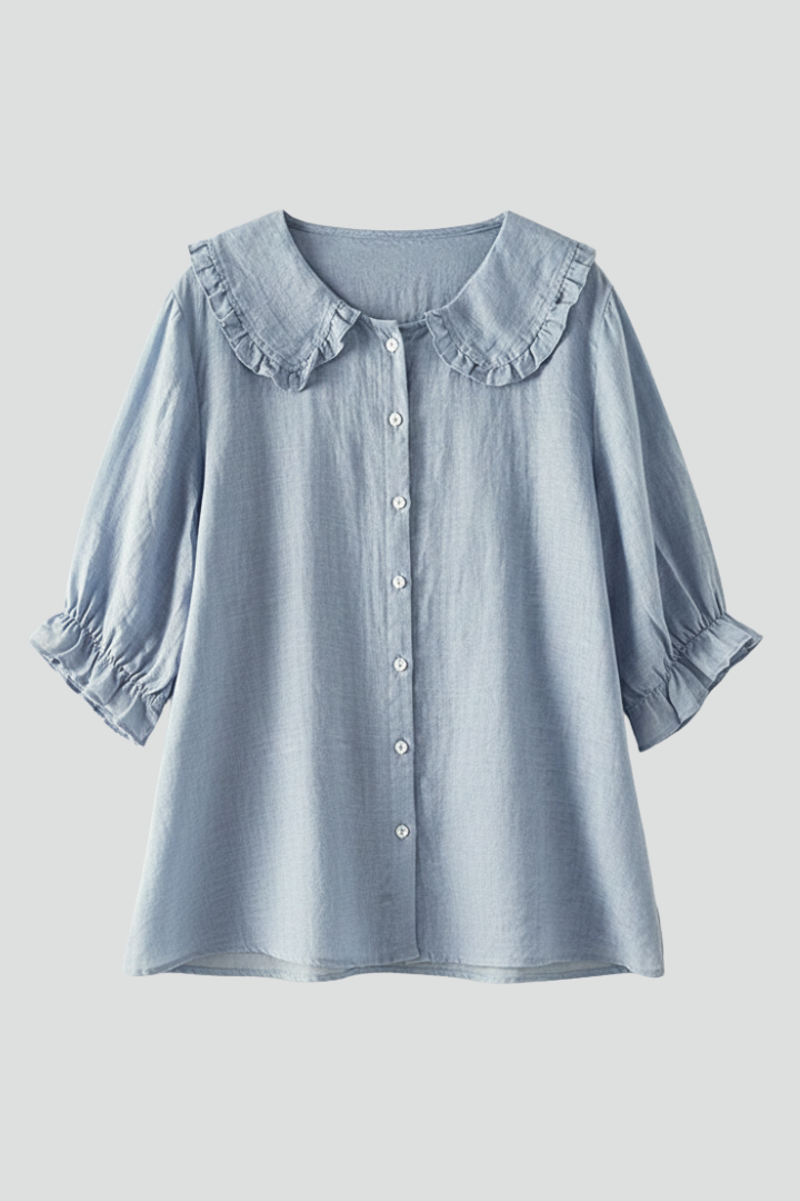 Women's Casual Shirt with Ruffled Collar for Summer Days