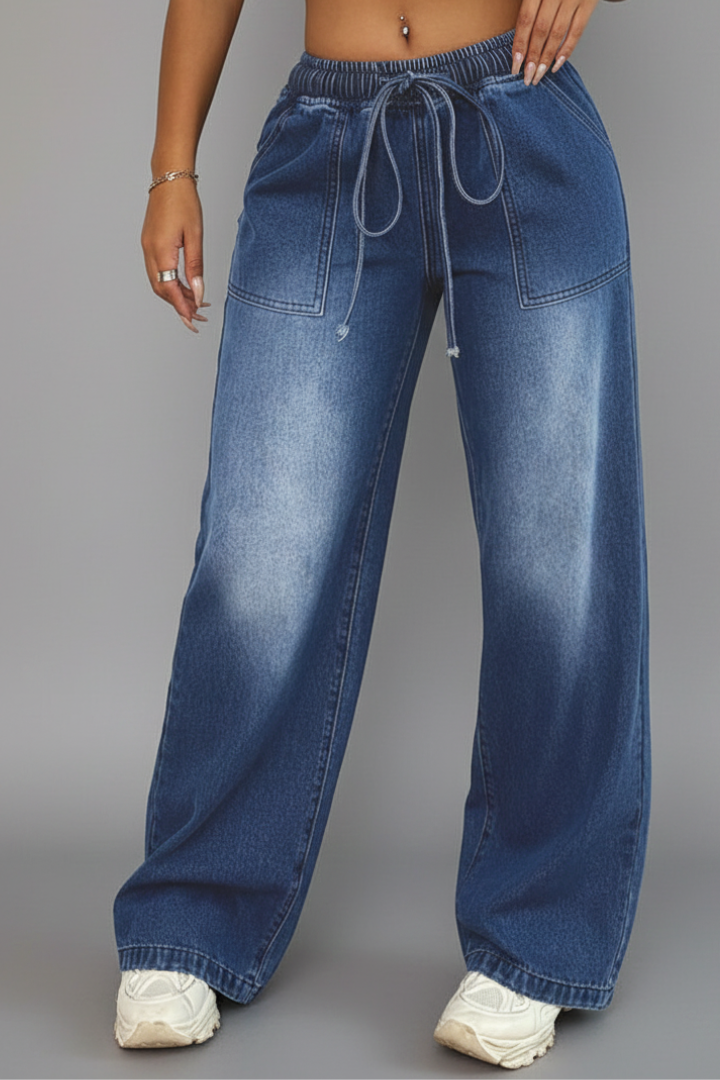 Women's Casual Wide-Leg Trousers with Drawstring Waist