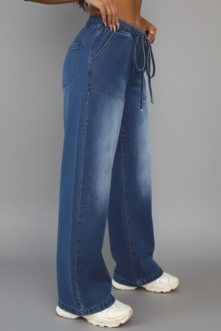 Women's Casual Wide-Leg Trousers with Drawstring Waist