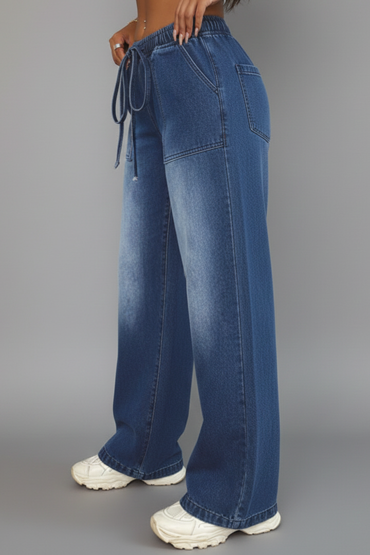 Women's Casual Wide-Leg Trousers with Drawstring Waist
