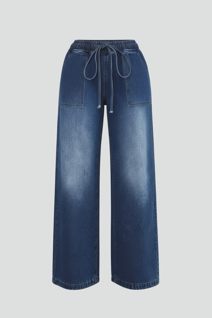 Women's Casual Wide-Leg Trousers with Drawstring Waist