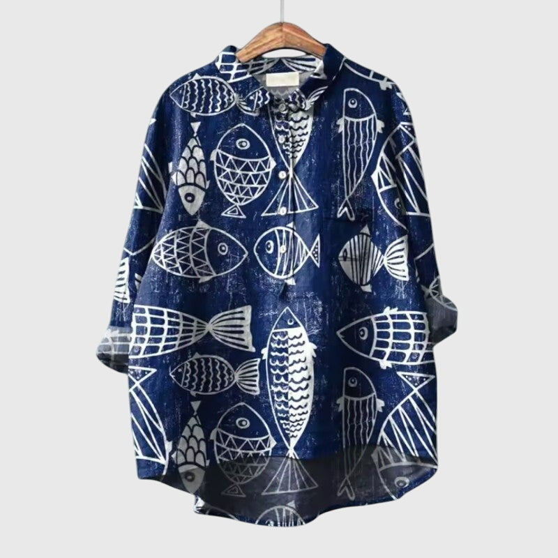 Women's Cat-Print Blouse with Lightweight for Casual Wear