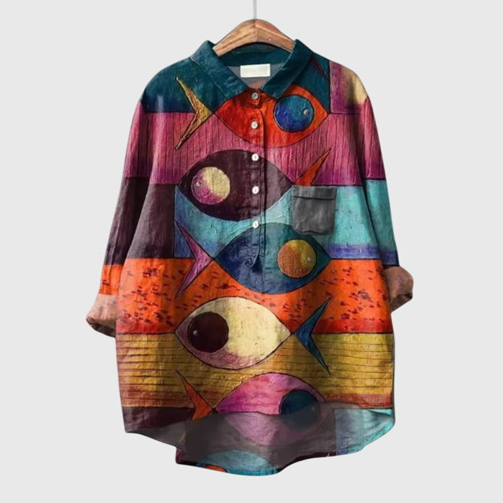 Women's Cat-Print Blouse with Lightweight for Casual Wear
