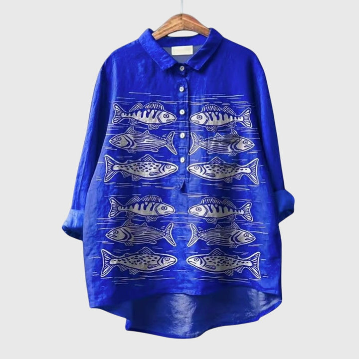 Women's Cat-Print Blouse with Lightweight for Casual Wear