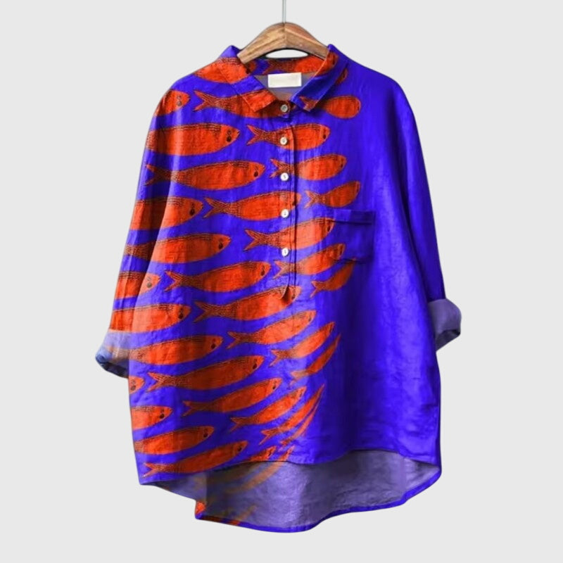 Women's Cat-Print Blouse with Lightweight for Casual Wear