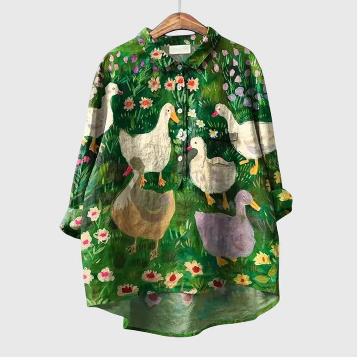Women's Cat-Print Blouse with Lightweight for Casual Wear