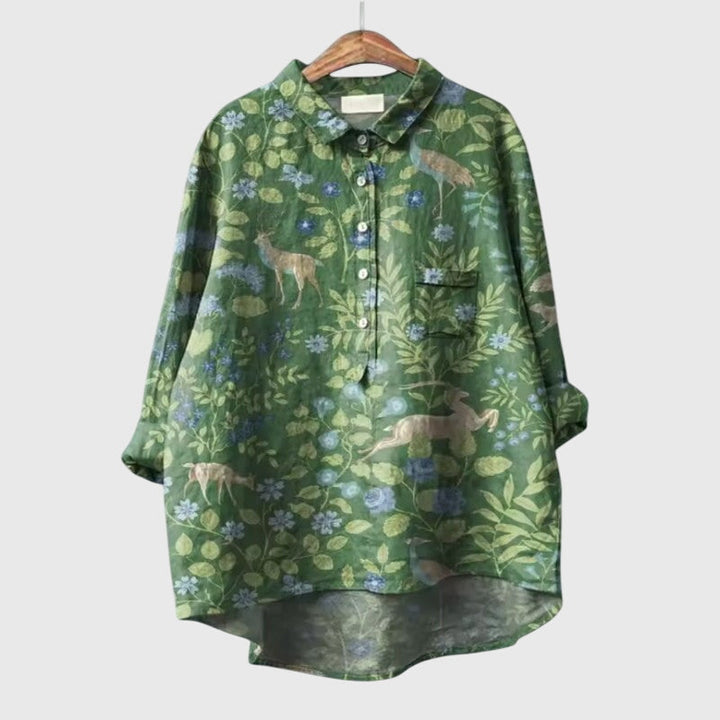 Women's Cat-Print Blouse with Lightweight for Casual Wear
