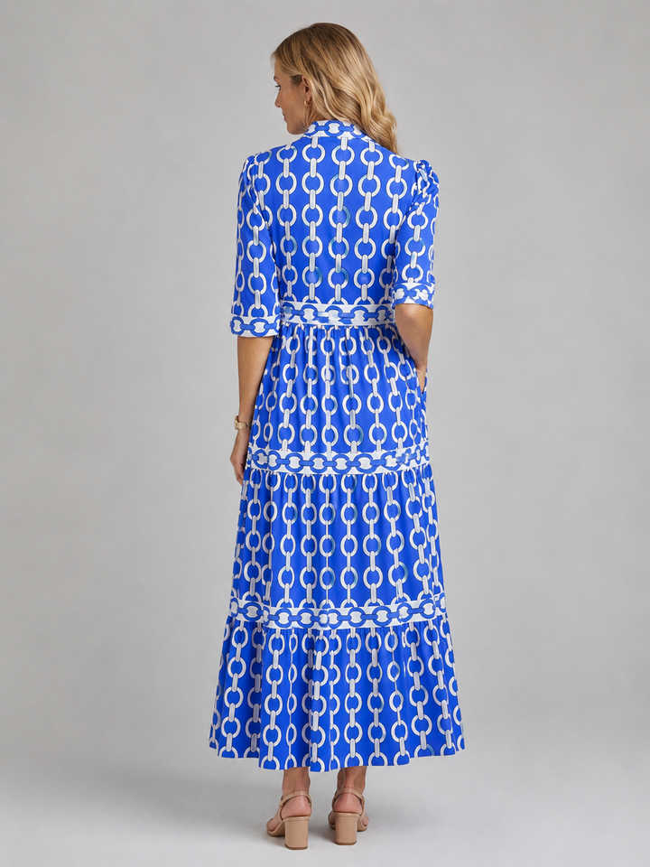Women’s Chain Print Midi Dress with Flattering
