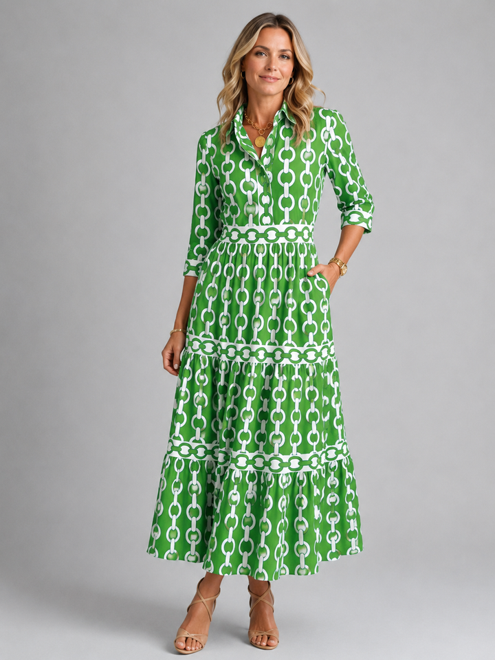 Women’s Chain Print Midi Dress with Flattering