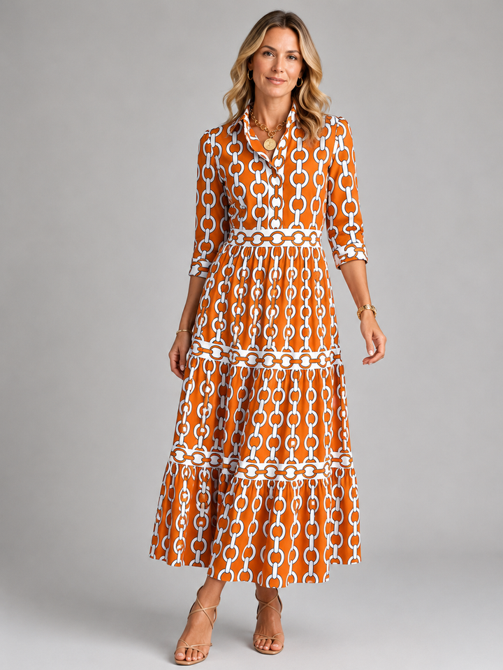 Women’s Chain Print Midi Dress with Flattering