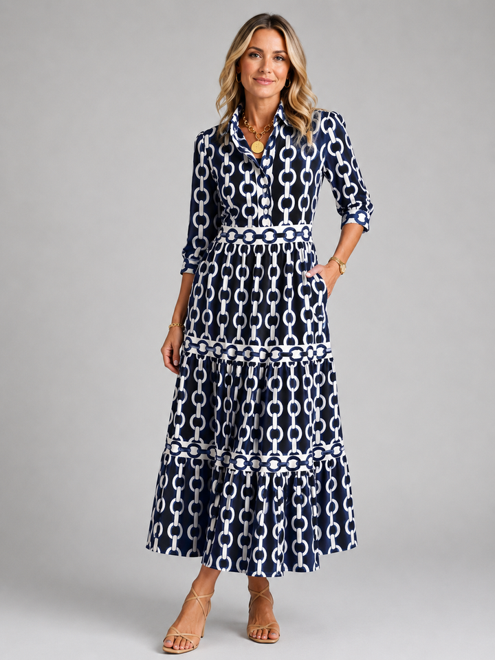 Women’s Chain Print Midi Dress with Flattering