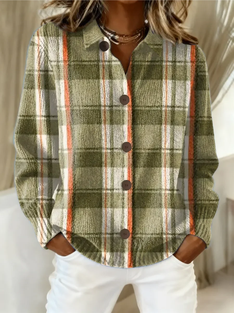 Women's Checkered Blouse with Orange Stripe for Office Wear