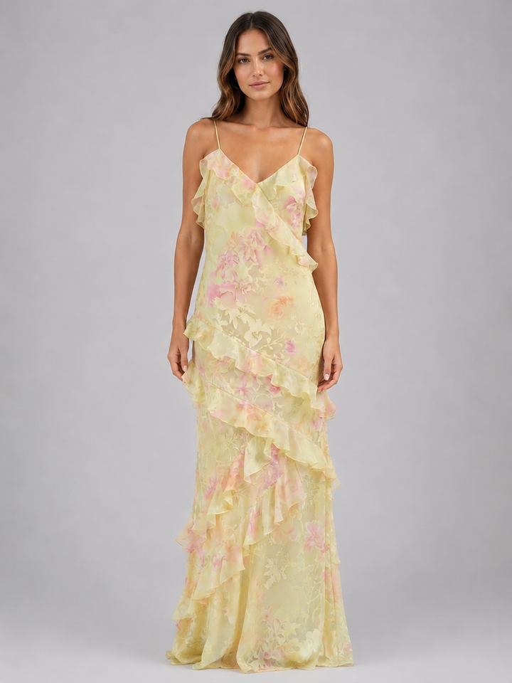 Women’s Chiffon Maxi Dress with Ruffles