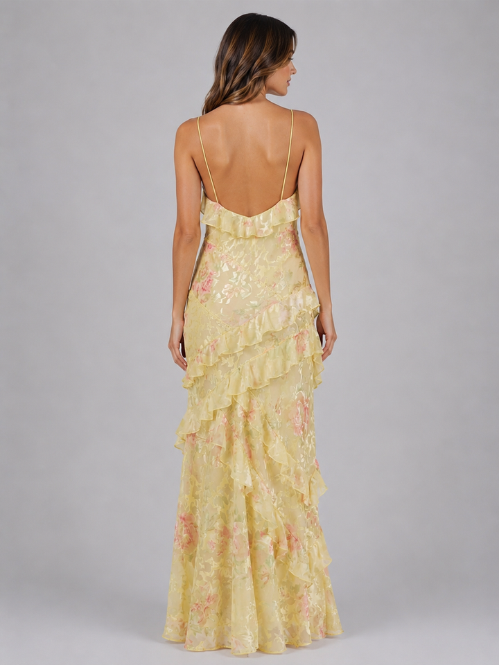 Women’s Chiffon Maxi Dress with Ruffles