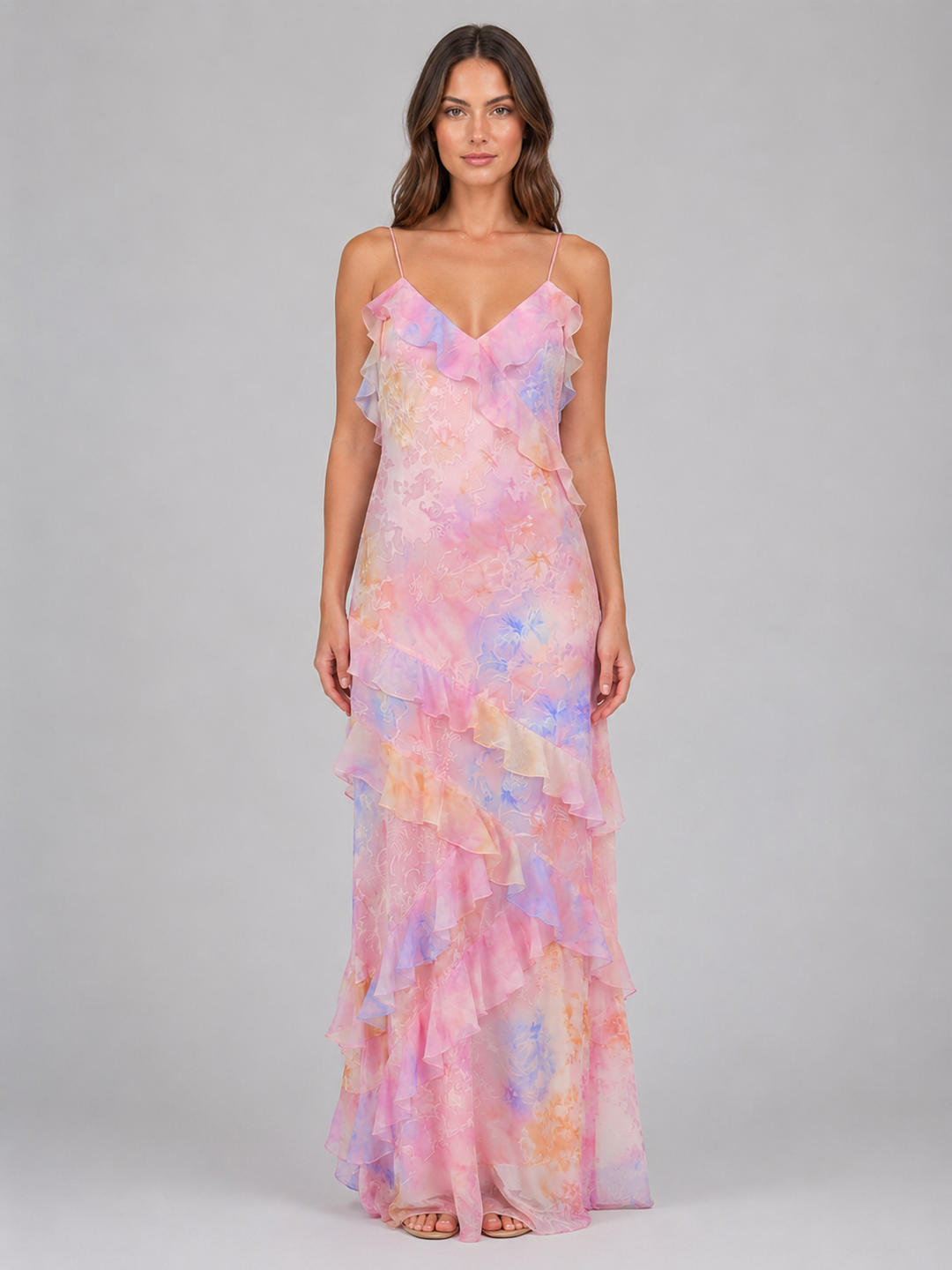 Women’s Chiffon Maxi Dress with Ruffles