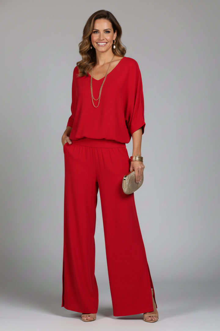 Women's Chiffon Two-Piece Wide-Leg Set with Flowing Top
