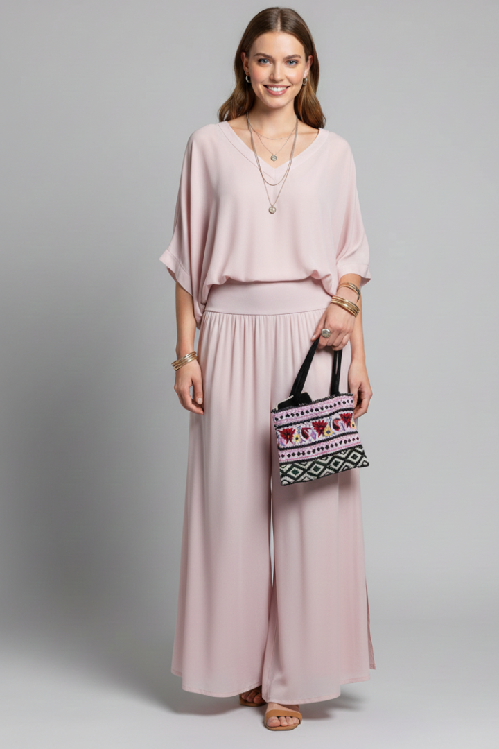 Women's Chiffon Two-Piece Wide-Leg Set with Flowing Top