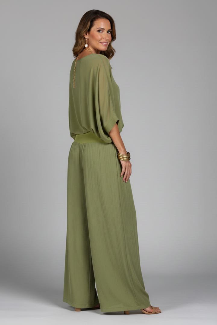 Women's Chiffon Two-Piece Wide-Leg Set with Flowing Top